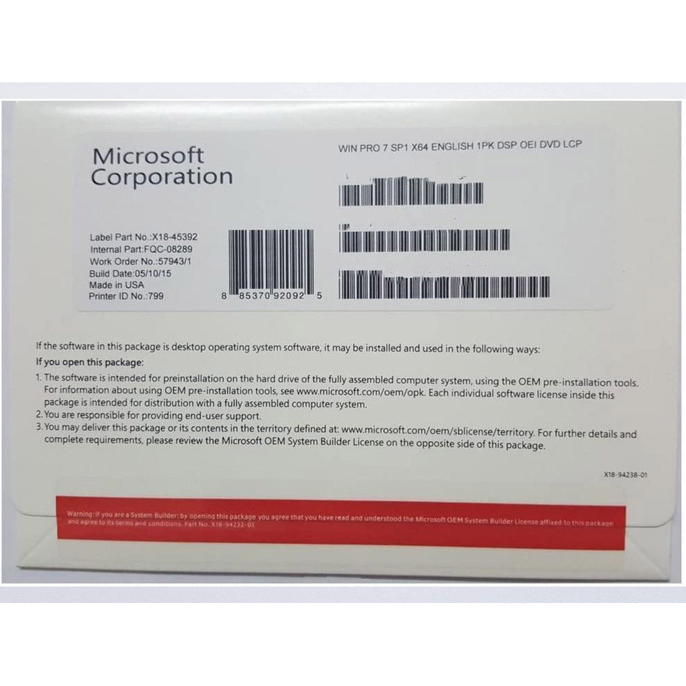 Microsoft Windows 7 Pro 64bit OEM (4626477121636) Microsoft Windows 7 Pro 64bit OEM (4626477121636)